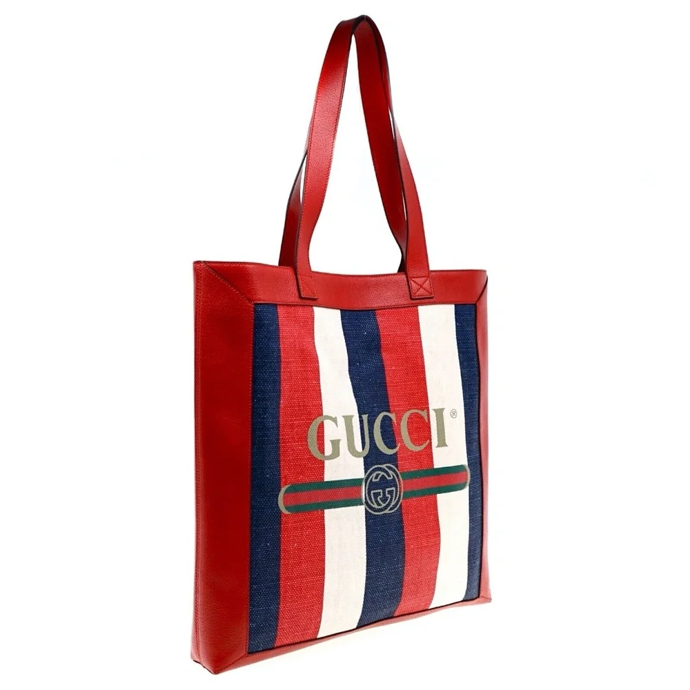 Gucci Sylvie Tote Baiadera Stripes Logo Print Shopper Shoulder Bag Red N… - Picture 2 of 7
